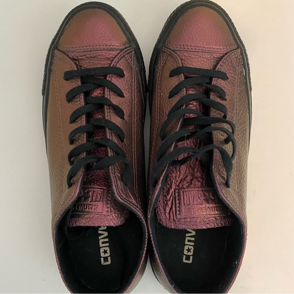 Converse classic metallic purple with black soles and laces